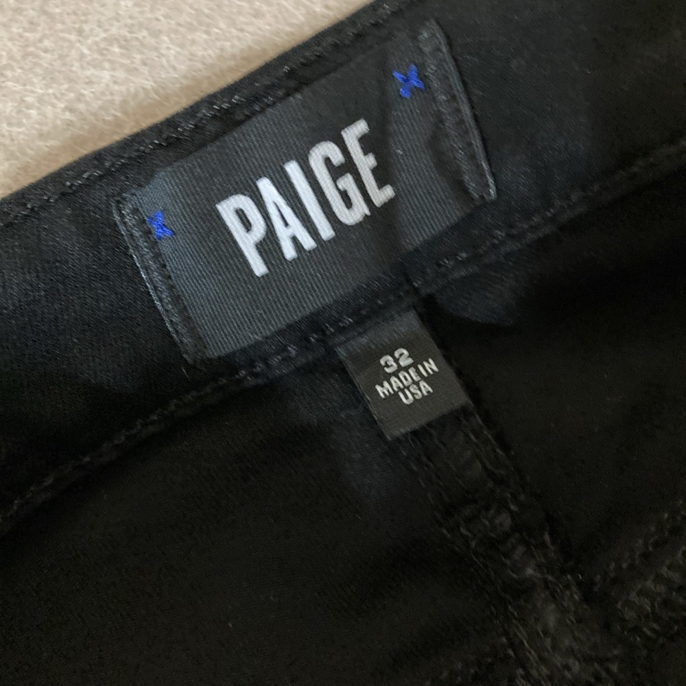 Paige Hoxton Straight Ankle Jeans Sz 32 Black Ruffle Hem Flare High Waisted - Picture 4 of 9